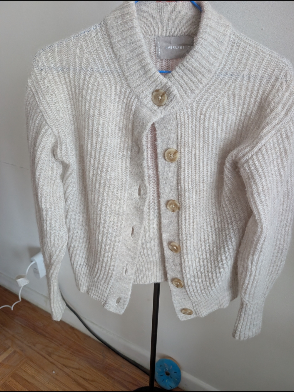 Everlane Cream Grey Alpalca Wool Ribbed Cardigan